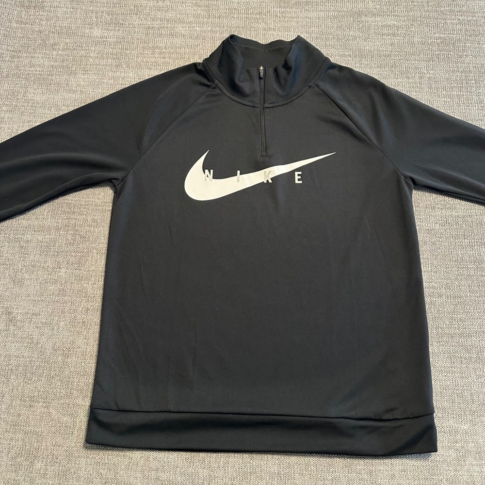 Nike Pullover Running Top Mens Small Black  Dri-FIT Quarter Zip Swoosh